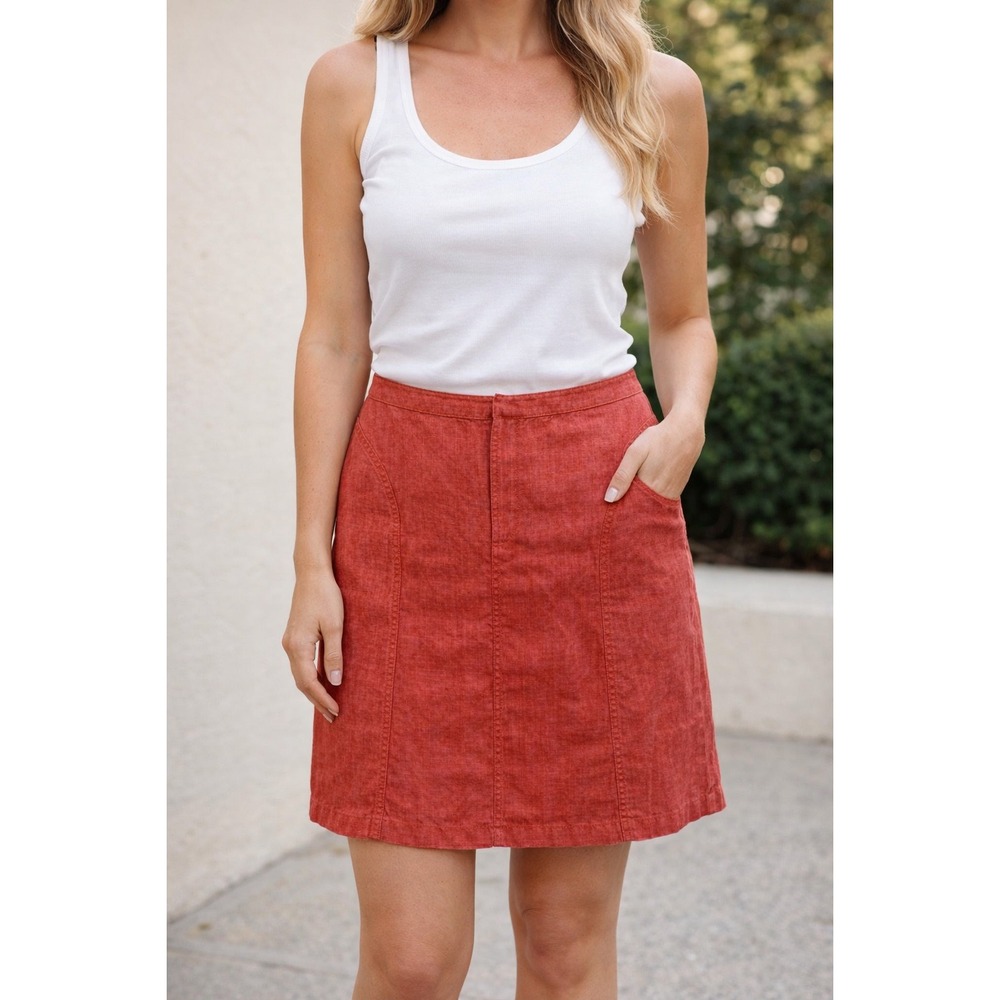Company Ellen‎ Tracy Linen Mini Skirt Women 8 Coral Red Excellent A-Line Pockets